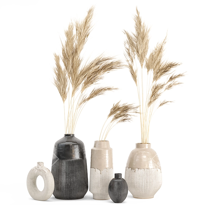 Natural Beauty: Dried Pampas Plant in Handmade Vase 3D model image 5