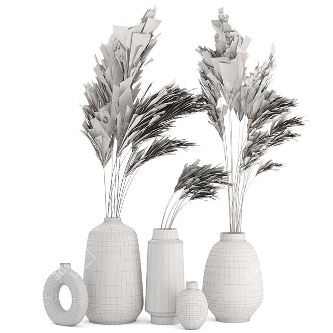 Natural Beauty: Dried Pampas Plant in Handmade Vase 3D model image 4