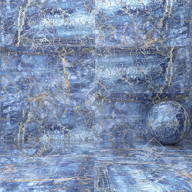 Blue Marble Ceramic with Gold Veins 3D model image 1