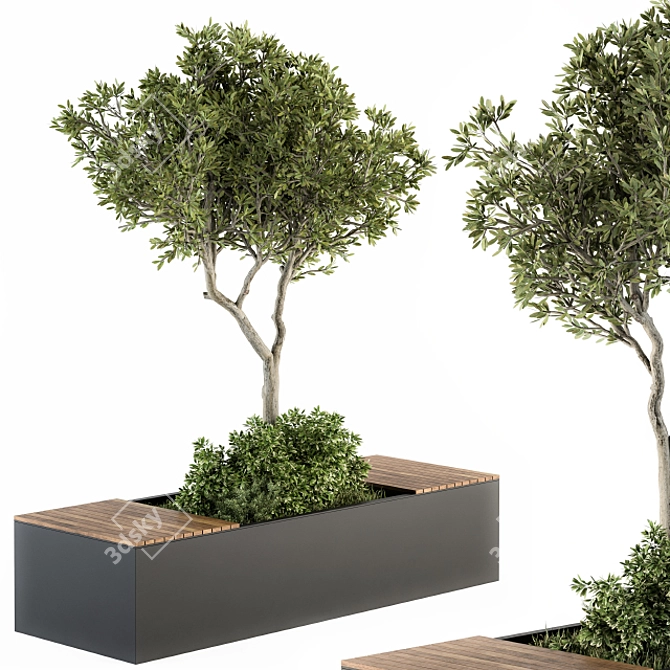 Modern Steel Bench with Planters 3D model image 1