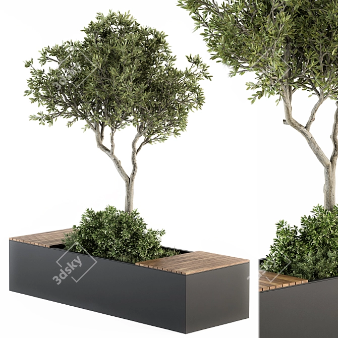 Modern Steel Bench with Planters 3D model image 2