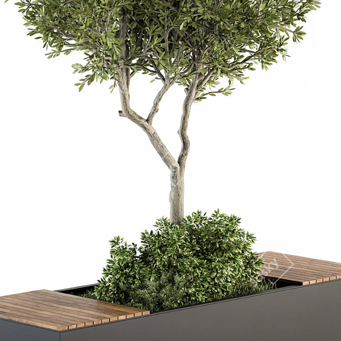Modern Steel Bench with Planters 3D model image 3