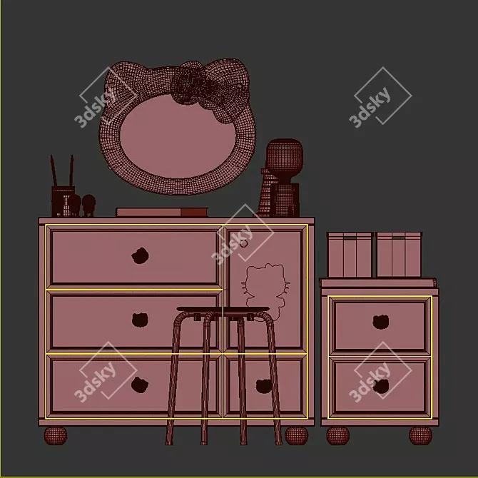 Hello Kitty Vanity Set: Adorable Dressing Table 3D model image 4