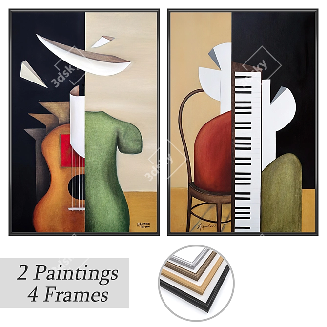 Elegant Frame Set with 2 Paintings 3D model image 1