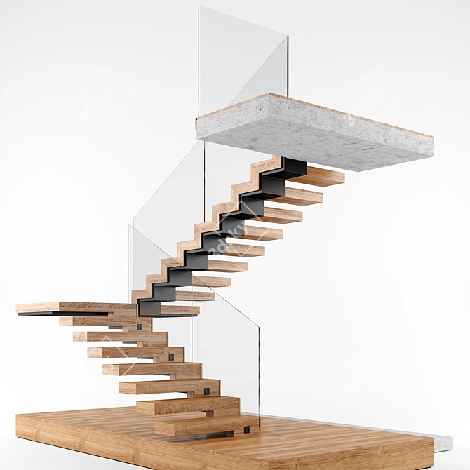 Contemporary Interior Staircase 3D model image 2
