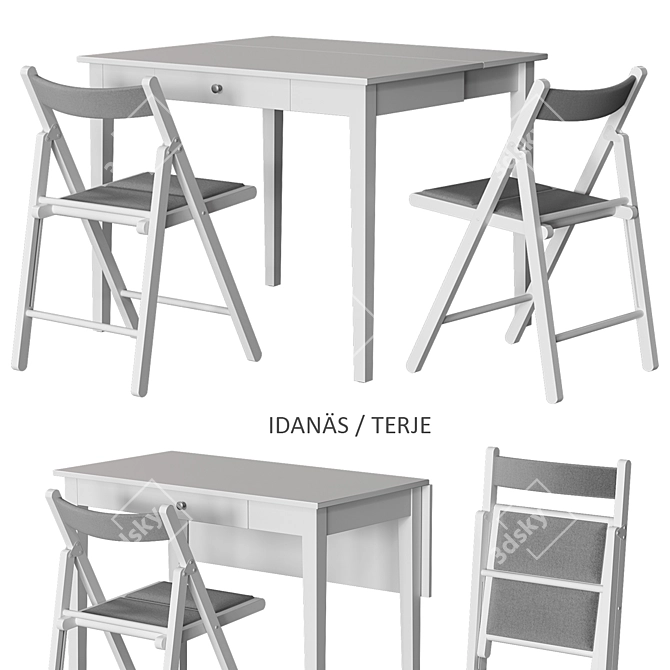 IDANÄS / TERJE Folding Table and Chairs Set 3D model image 2