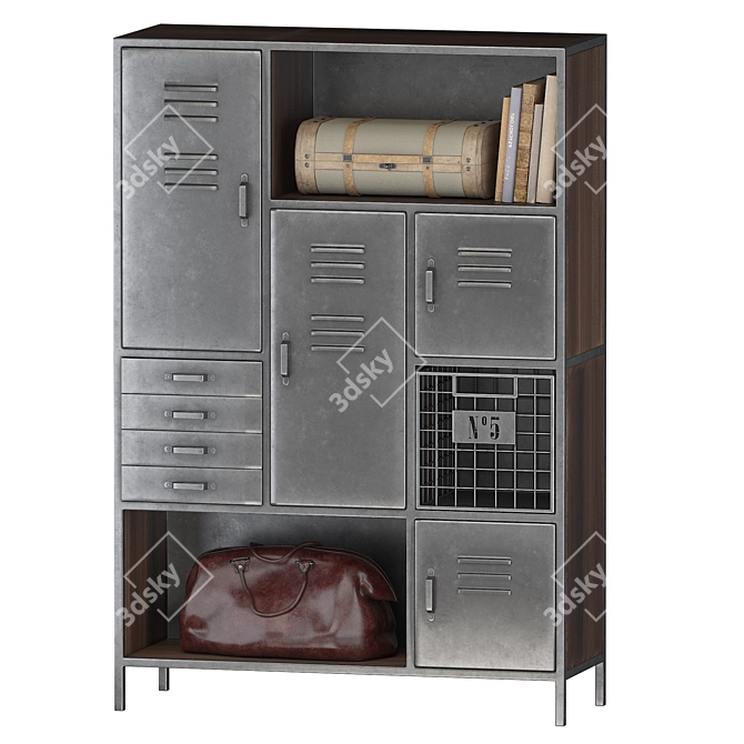 Mango Wood Metal Storage Cabinet 3D model image 2