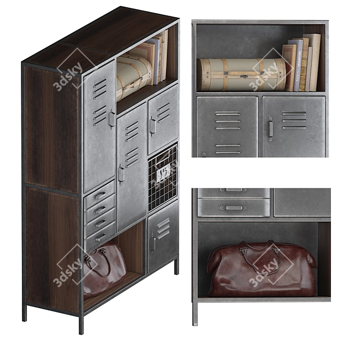 Mango Wood Metal Storage Cabinet 3D model image 3