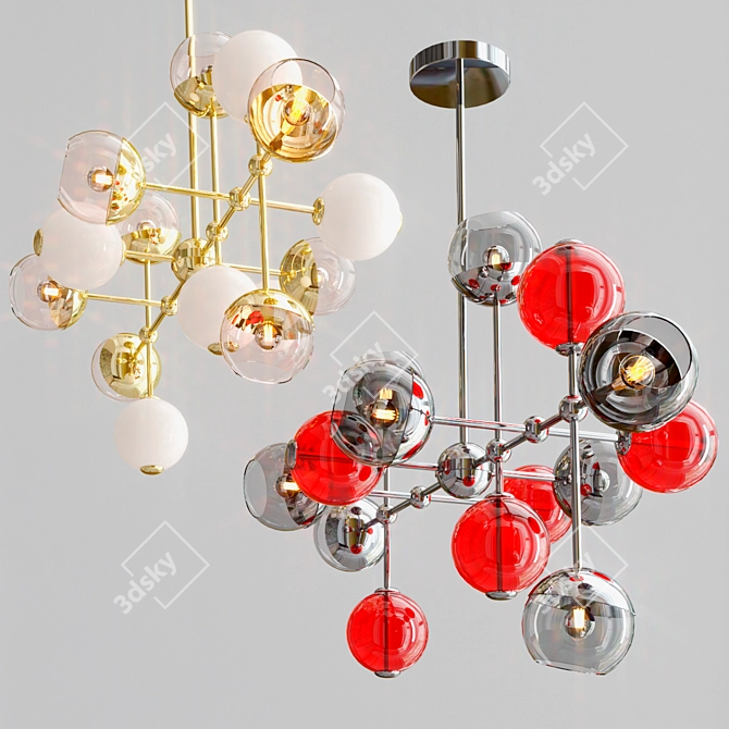 Cherries Glass & Brass Suspension Lamp 3D model image 3