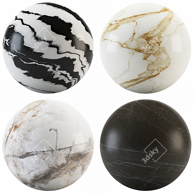 Marble Collection: Gold Calacatta, Panda, Invisible Gray, Negresco 3D model image 1