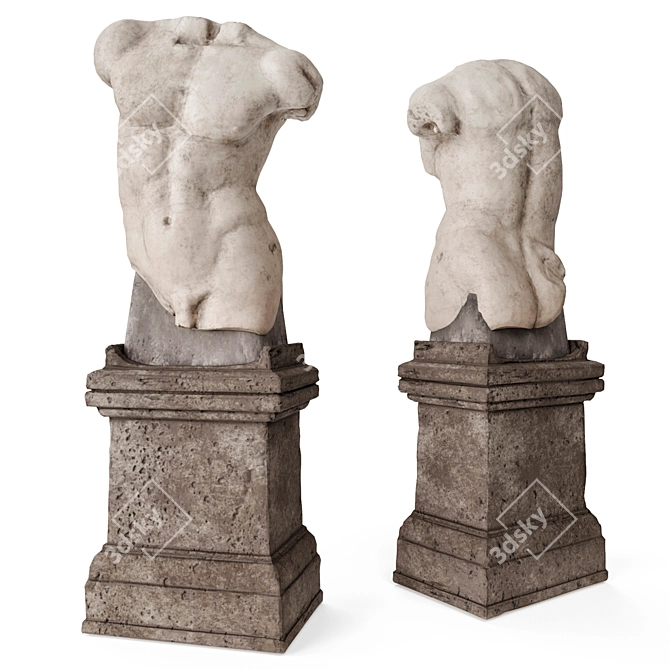 Ancient Roman Man Torso on Pedestal 3D model image 1