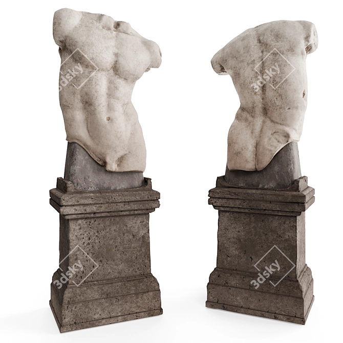 Ancient Roman Man Torso on Pedestal 3D model image 2