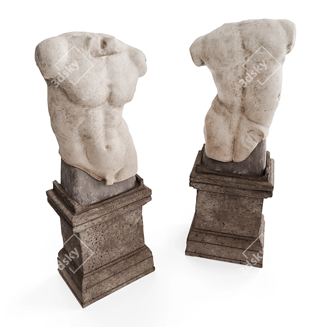 Ancient Roman Man Torso on Pedestal 3D model image 3