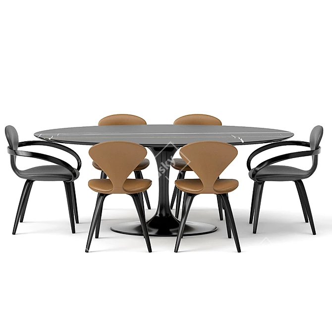 Elegant Oval Table Set with Apriori T in Sahara Noir 3D model image 1