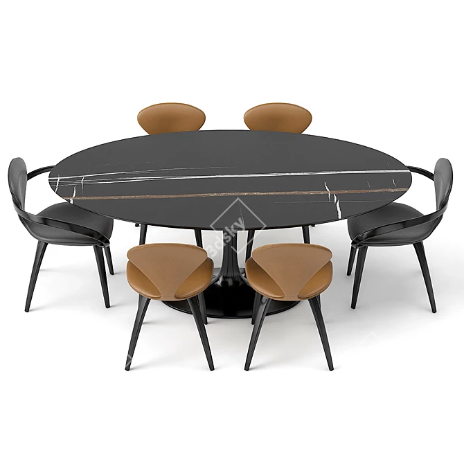 Elegant Oval Table Set with Apriori T in Sahara Noir 3D model image 2