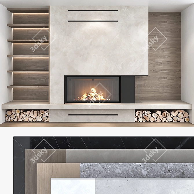 Decorative Wall & Fireplace Set 3D model image 1