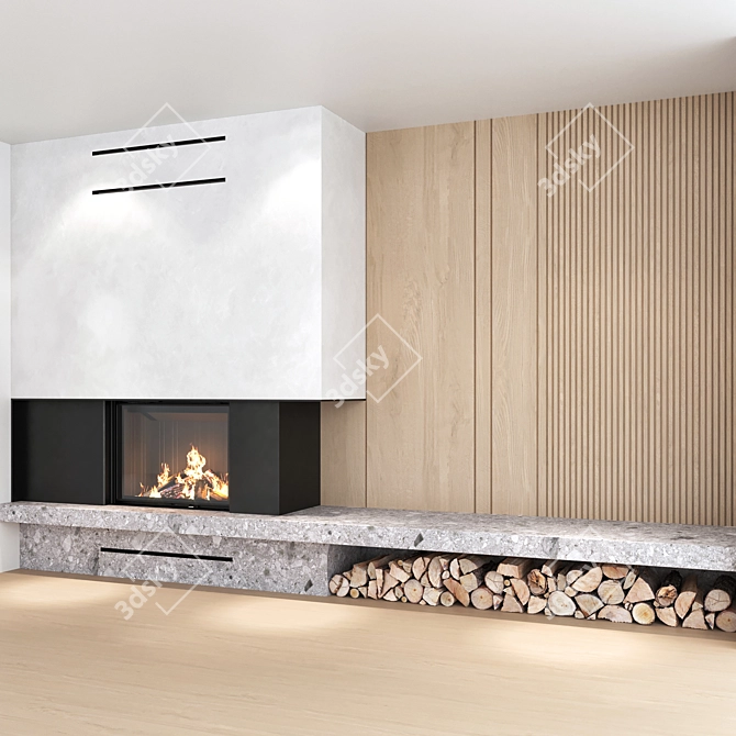 Decorative Wall & Fireplace Set 3D model image 3