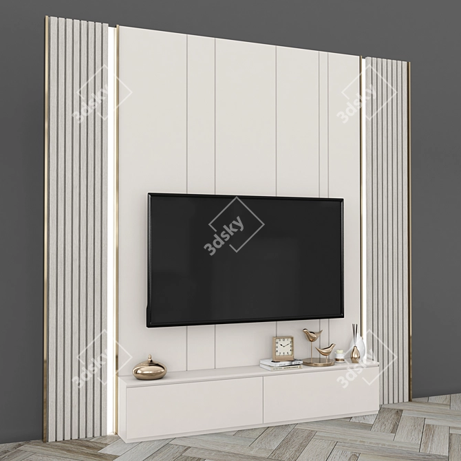 Sleek TV Wall Set - Modern Design for 65 inch TV 3D model image 4