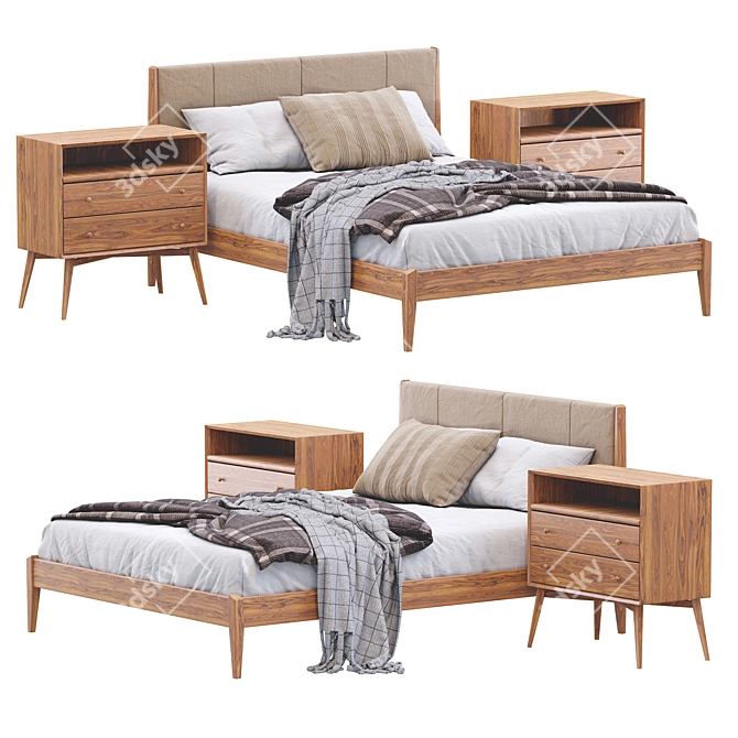 Modern Wood Bed by West Elm 3D model image 2