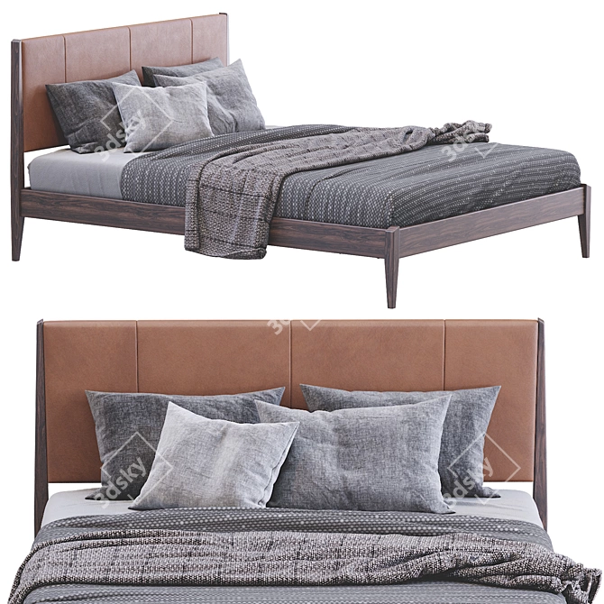 West Elm Modern Leather Show Wood Bed 3D model image 1