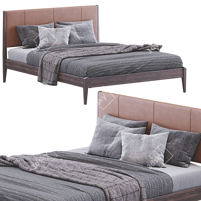 West Elm Modern Leather Show Wood Bed 3D model image 3