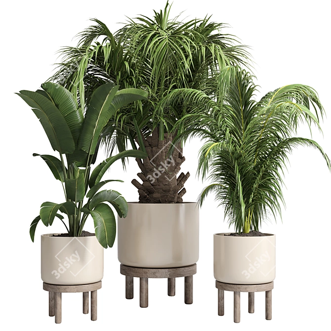 Wooden Vase Tree: Indoor Plant Collection 3D model image 1