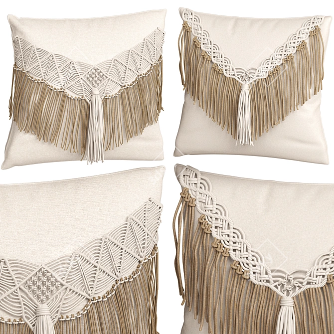 Boho Bliss Macrame Cushion Set 3D model image 1