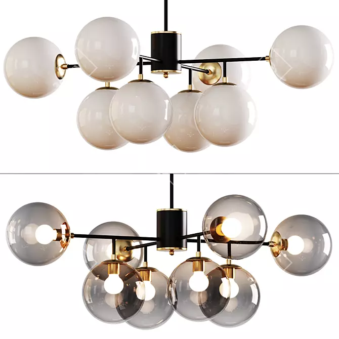 Sleek Hanging Lamps: Black & Gold | Milky White & Smoky Gray | 8 Heads 3D model image 1