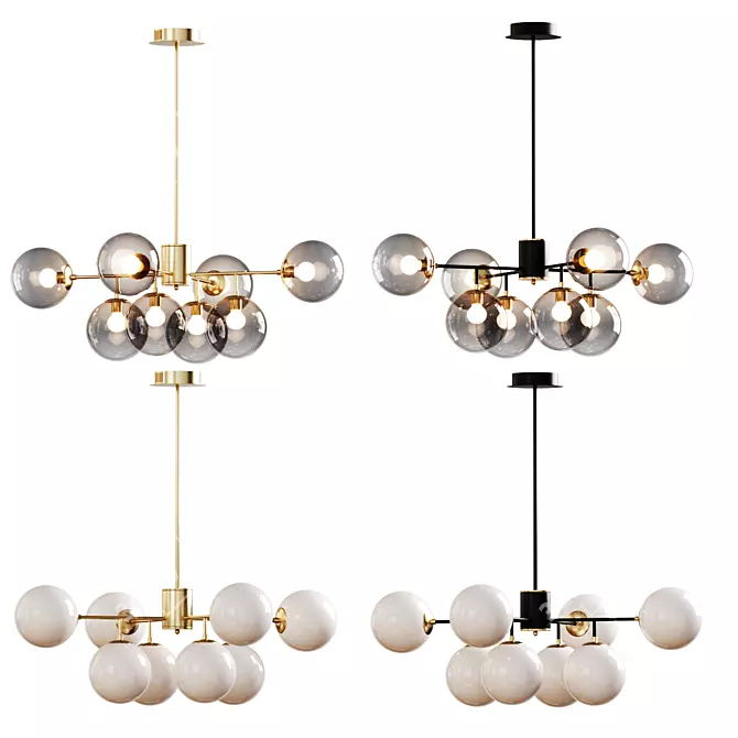 Sleek Hanging Lamps: Black & Gold | Milky White & Smoky Gray | 8 Heads 3D model image 3