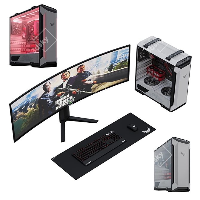 Asus TUF Gaming Case with Display, Keyboard, and Mouse 3D model image 1