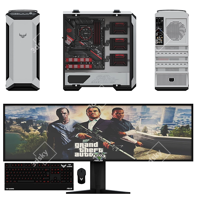 Asus TUF Gaming Case with Display, Keyboard, and Mouse 3D model image 3