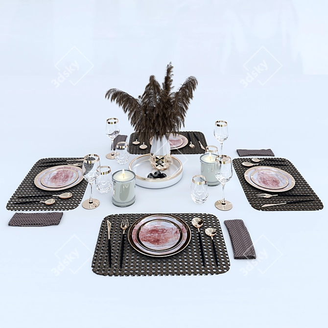 Elegant Dining Table Set 3D model image 1