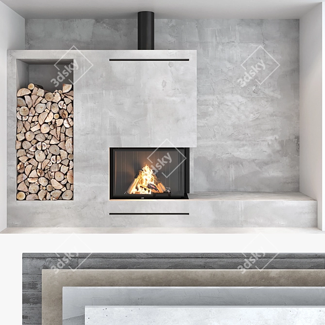 Impressive Fireplace Wall Set 3D model image 1