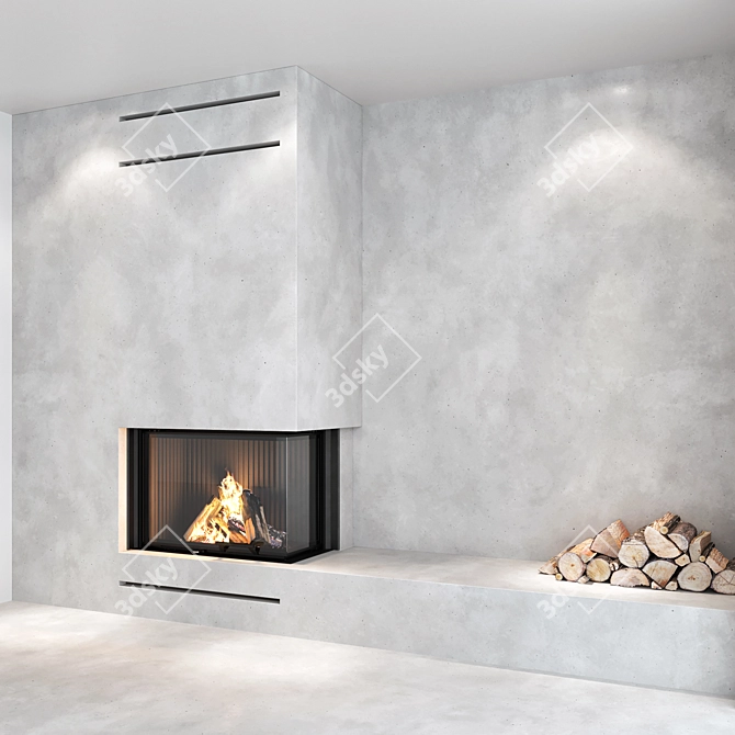 Impressive Fireplace Wall Set 3D model image 4