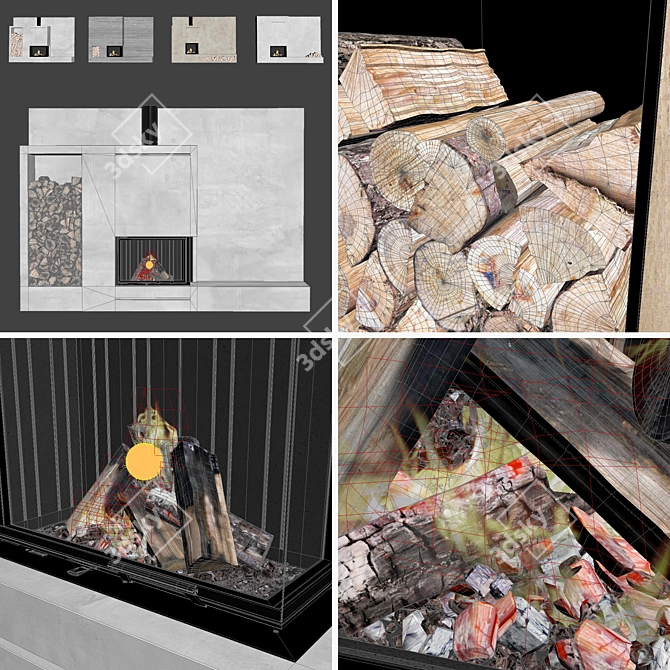 Impressive Fireplace Wall Set 3D model image 7