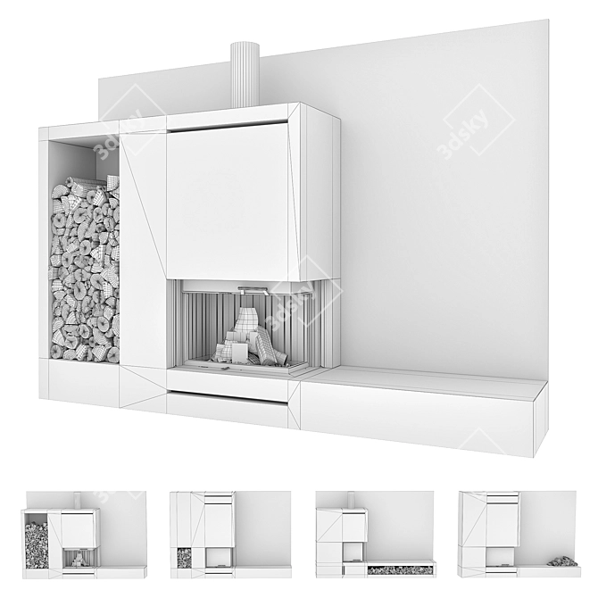 Impressive Fireplace Wall Set 3D model image 8