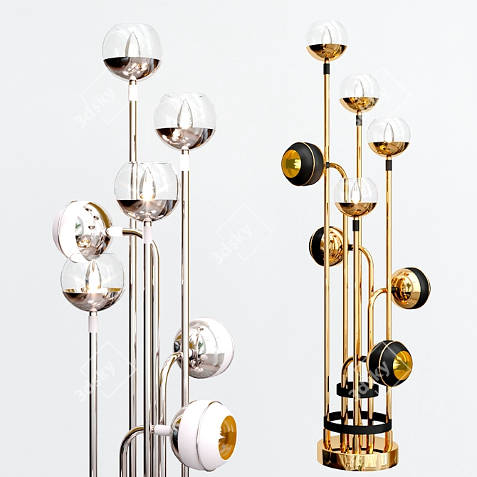 Sleek Brass Glass Floor Lamp 3D model image 1