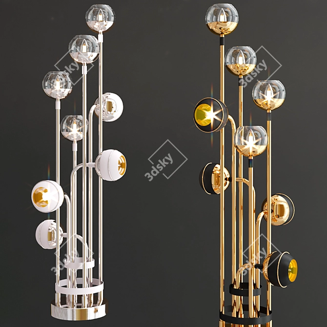 Sleek Brass Glass Floor Lamp 3D model image 3