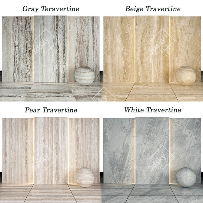 Travertine Collection: Pear, White, Gray & Beige 3D model image 2