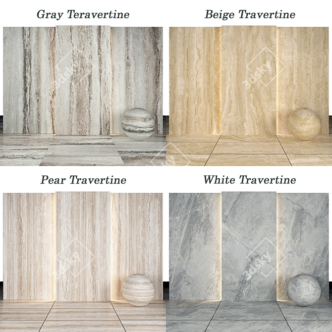 Travertine Collection: Pear, White, Gray & Beige 3D model image 3