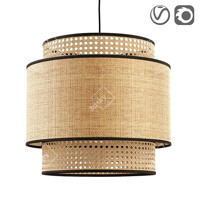 Natural Raffia and Rattan Lampshade 3D model image 1