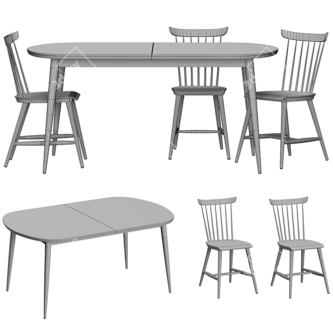 Deauville Extendable Oak Dining Table & Chairs 3D model image 2