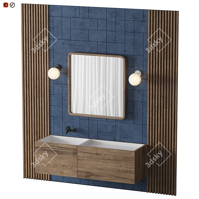 Modern Blue Bathroom Set 3D model image 1