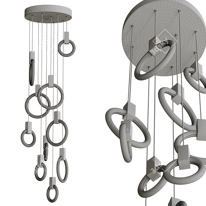 Elegant Wooden Acrylic Ring Chandelier 3D model image 2