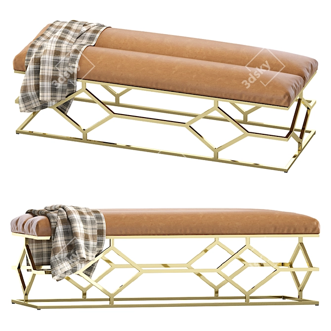 Elegant Leather Bench with Trellis Design 3D model image 1