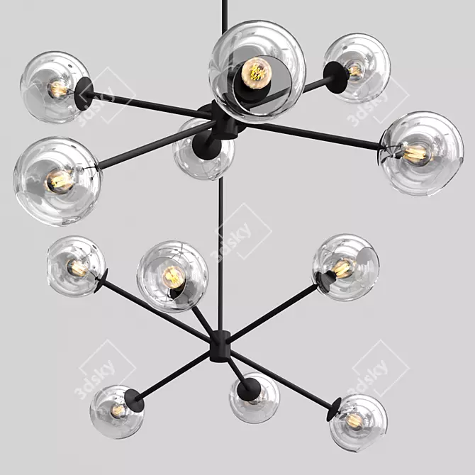 Title: Sleek Staggered Glass 6-Light Fixture 3D model image 1