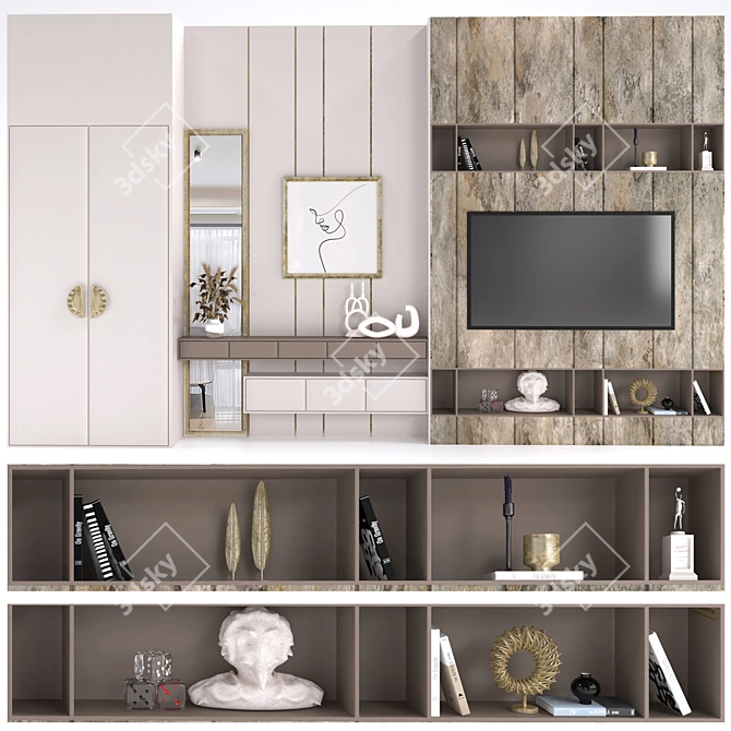 Modern TV Wall Set - Cabinet Furniture 3D model image 1