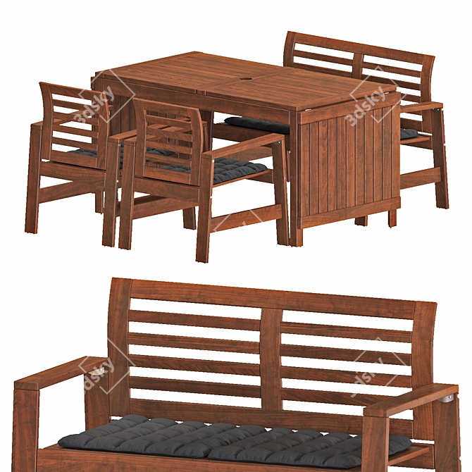 Outdoor Brown Stained Drop-Leaf Table and Chairs Set 3D model image 1