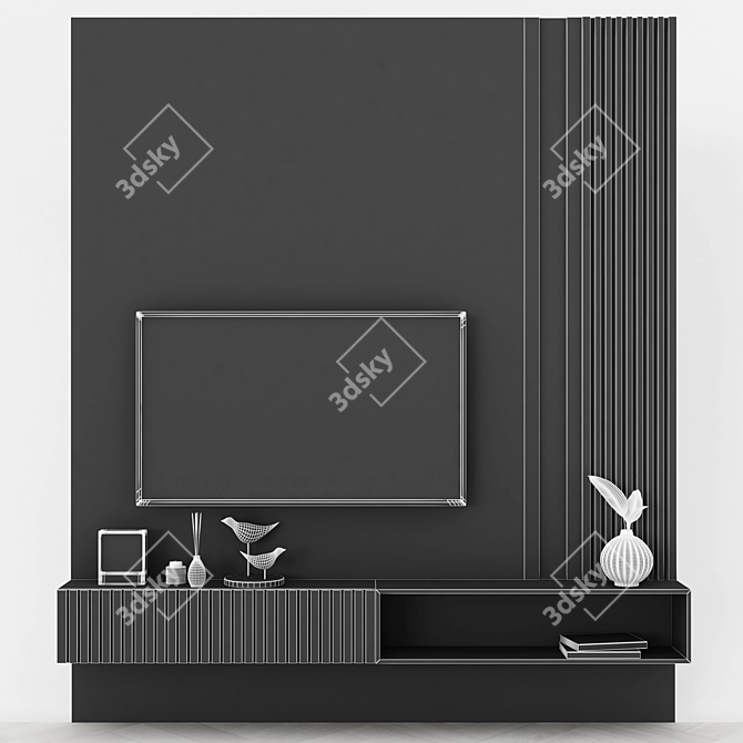 Modern TV Wall with 55" Screen 3D model image 4