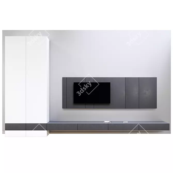 Sleek TV Wall Unit 3D model image 2